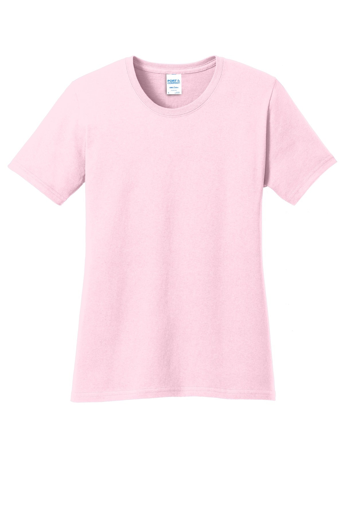 Front View of Pale Pink Port & Company Women's Core Cotton Tee. LPC54