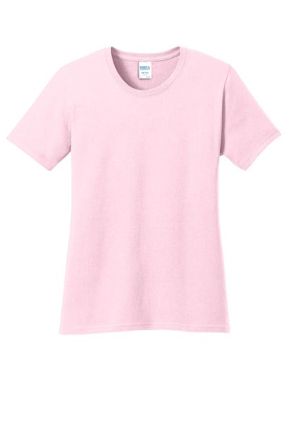 Front View of Pale Pink Port & Company Women's Core Cotton Tee. LPC54