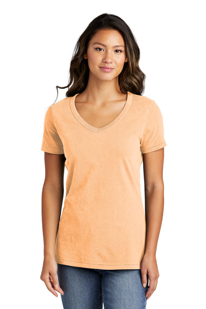 Front View of Peach Port & Company Women's Beach Wash Garment-Dyed V-Neck Tee LPC099V