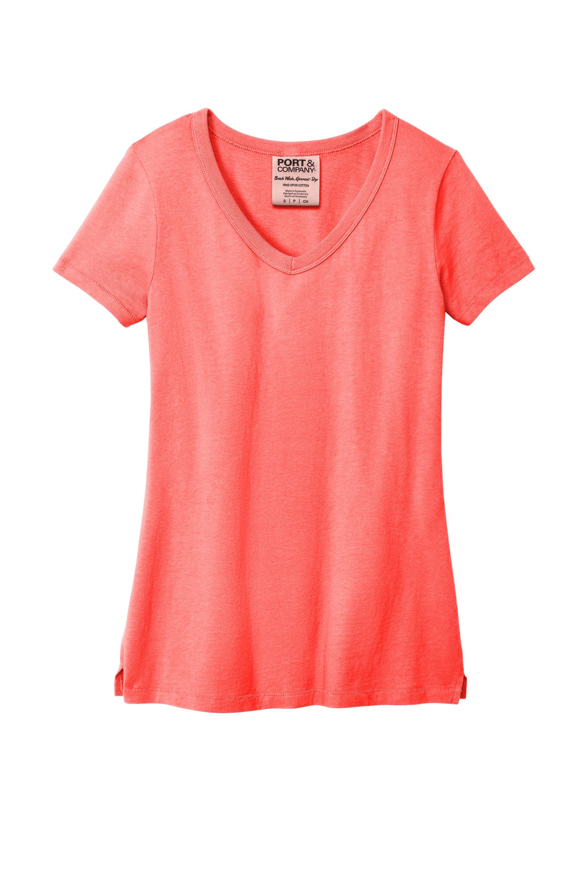 Front View of Poppy Port & Company Women's Beach Wash Garment-Dyed V-Neck Tee LPC099V
