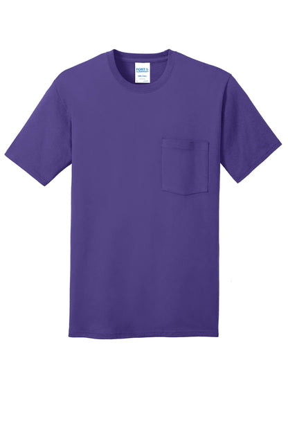 Front View of Purple Port & Company Core Cotton Pocket Tee. PC54P