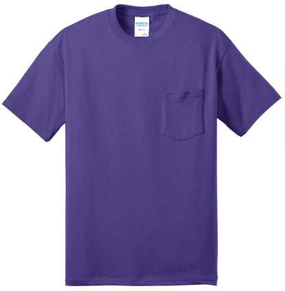 Front View of Purple Port & Company Tall Core Blend Pocket Tee. PC55PT