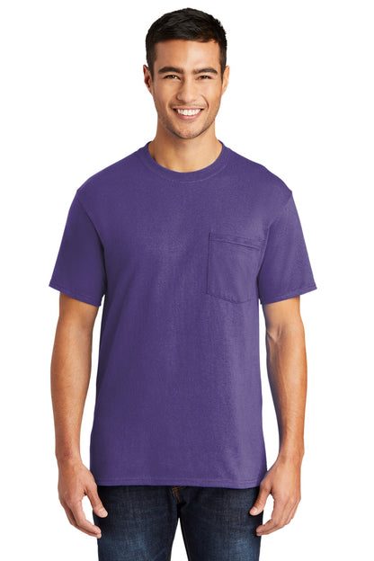 Front View of Purple Port & Company Tall Core Blend Pocket Tee. PC55PT