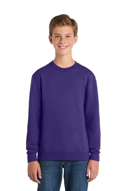 Front View of Purple Port & Company Youth Core Fleece Crewneck Sweatshirt. PC90Y