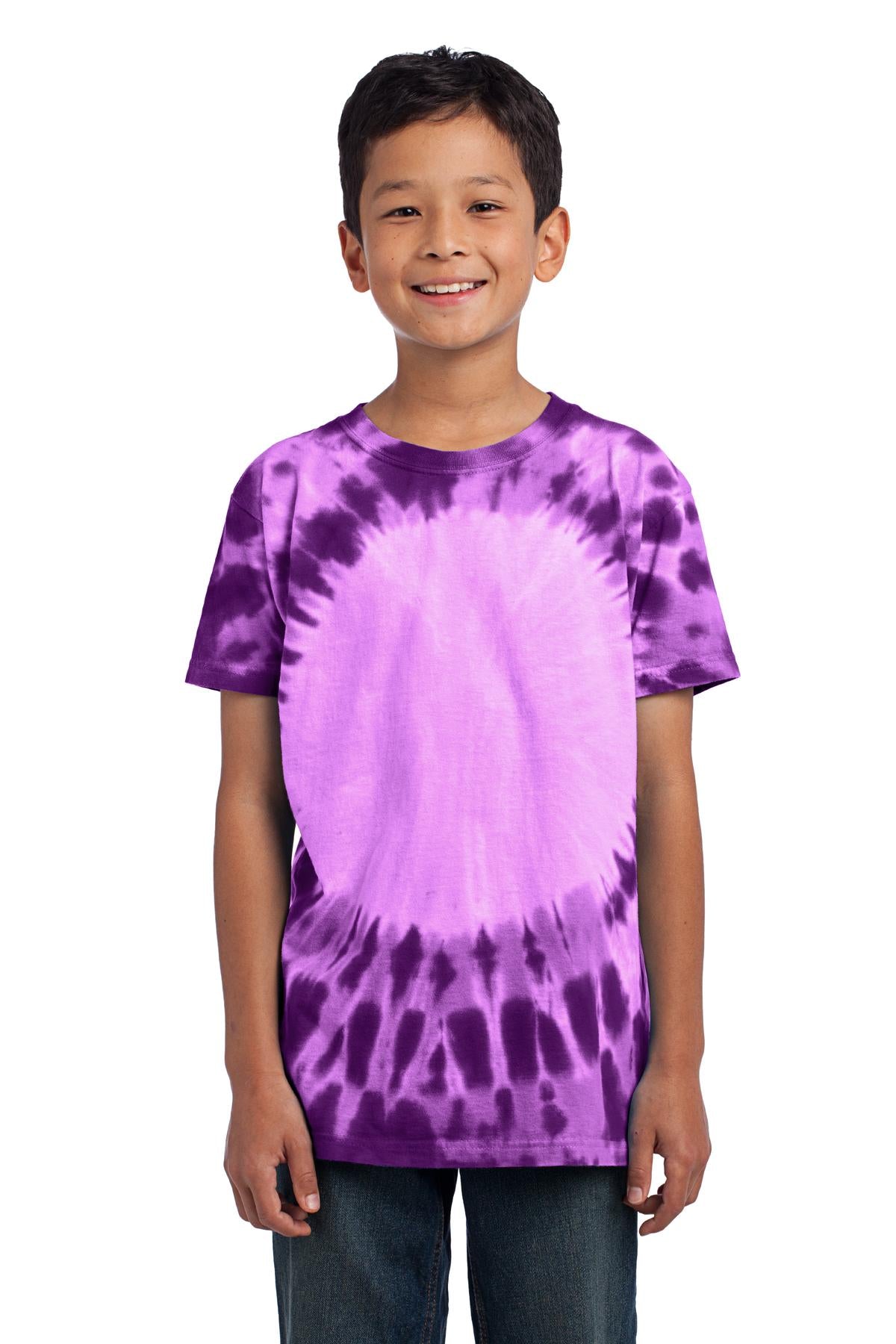Front View of Purple Port & Company - Youth Window Tie-Dye Tee. PC149Y