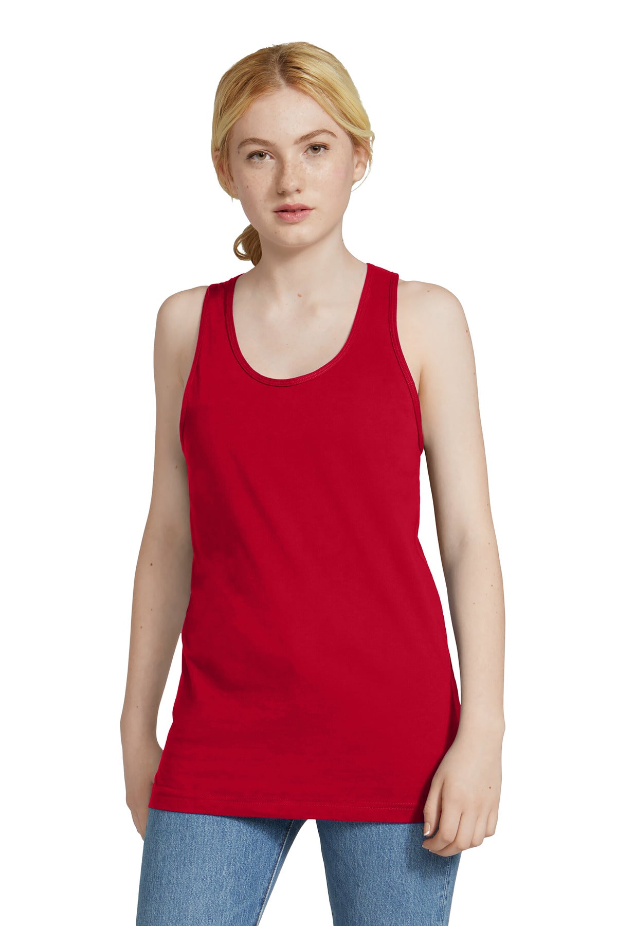 Front View of Red American Apparel Fine Jersey Unisex Tank 2408