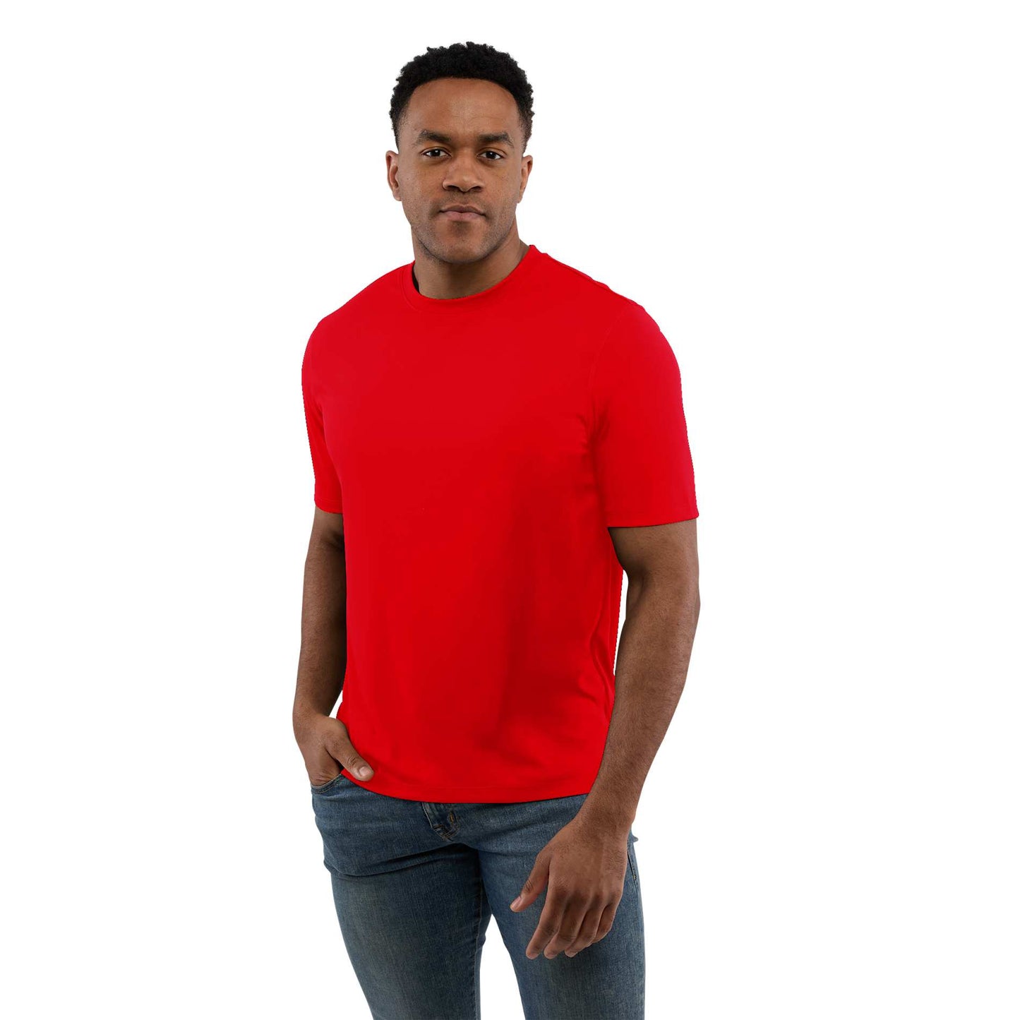 Front View of Red DARA SS Tech Tee - Men's plain