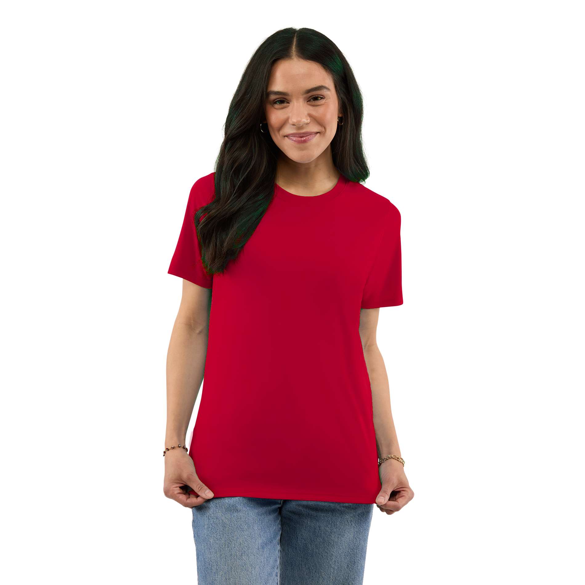 Front View of Red DARA SS Tech Tee - Women's plain