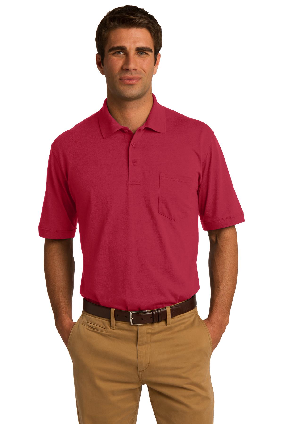 Front View of Red Port & Company Core Blend Jersey Knit Pocket Polo. KP55P