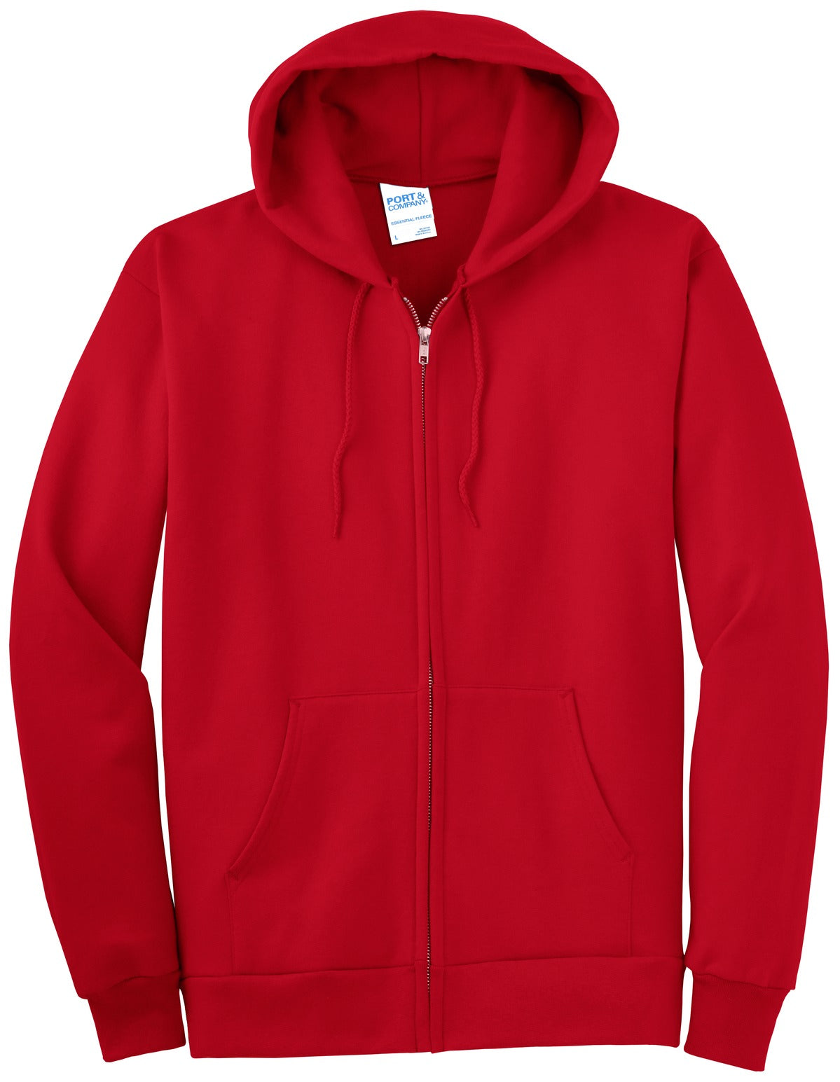 Front View of Red Port & Company Essential Fleece Full-Zip Hooded Sweatshirt. PC90ZH
