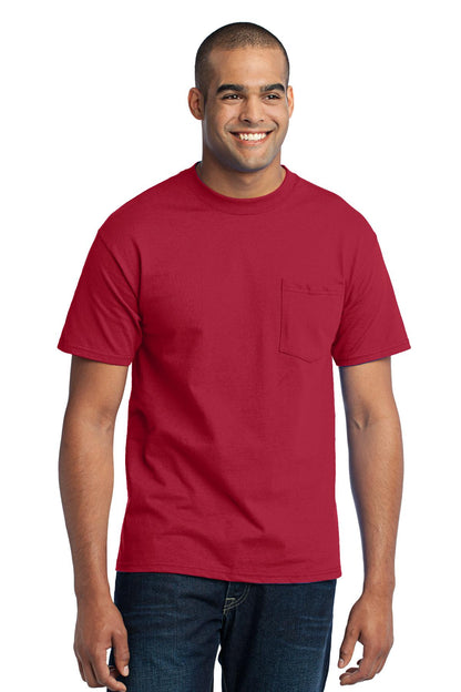 Front View of Red Port & Company Tall Core Blend Pocket Tee. PC55PT