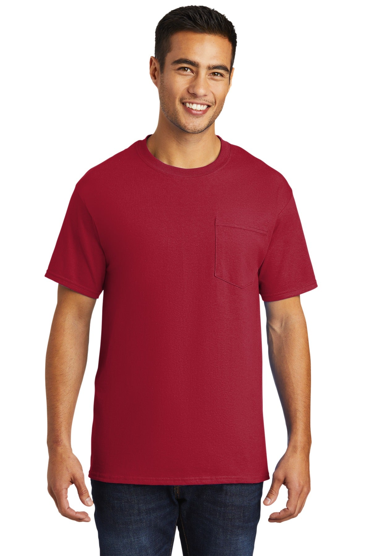 Front View of Red Port & Company - Tall Essential Pocket Tee. PC61PT