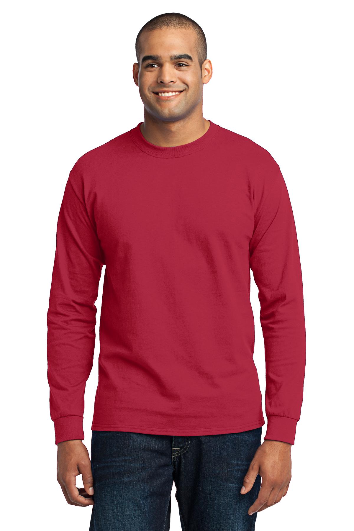 Front View of Red Port & Company Tall Long Sleeve Core Blend Tee. PC55LST