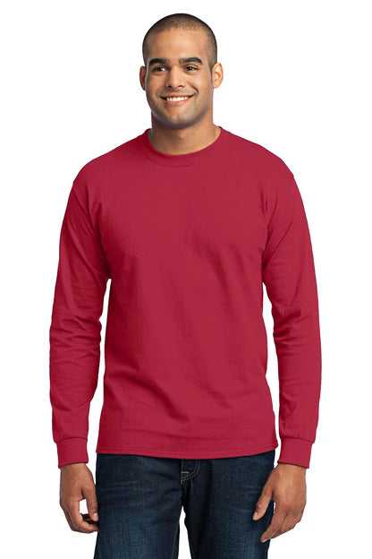 Front View of Red Port & Company Tall Long Sleeve Core Blend Tee. PC55LST