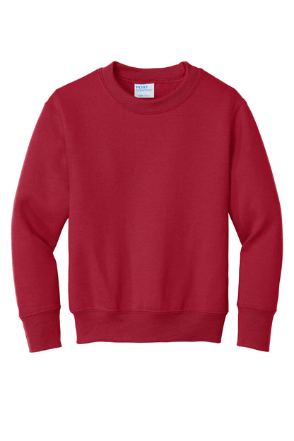 Front View of Red Port & Company Youth Core Fleece Crewneck Sweatshirt. PC90Y