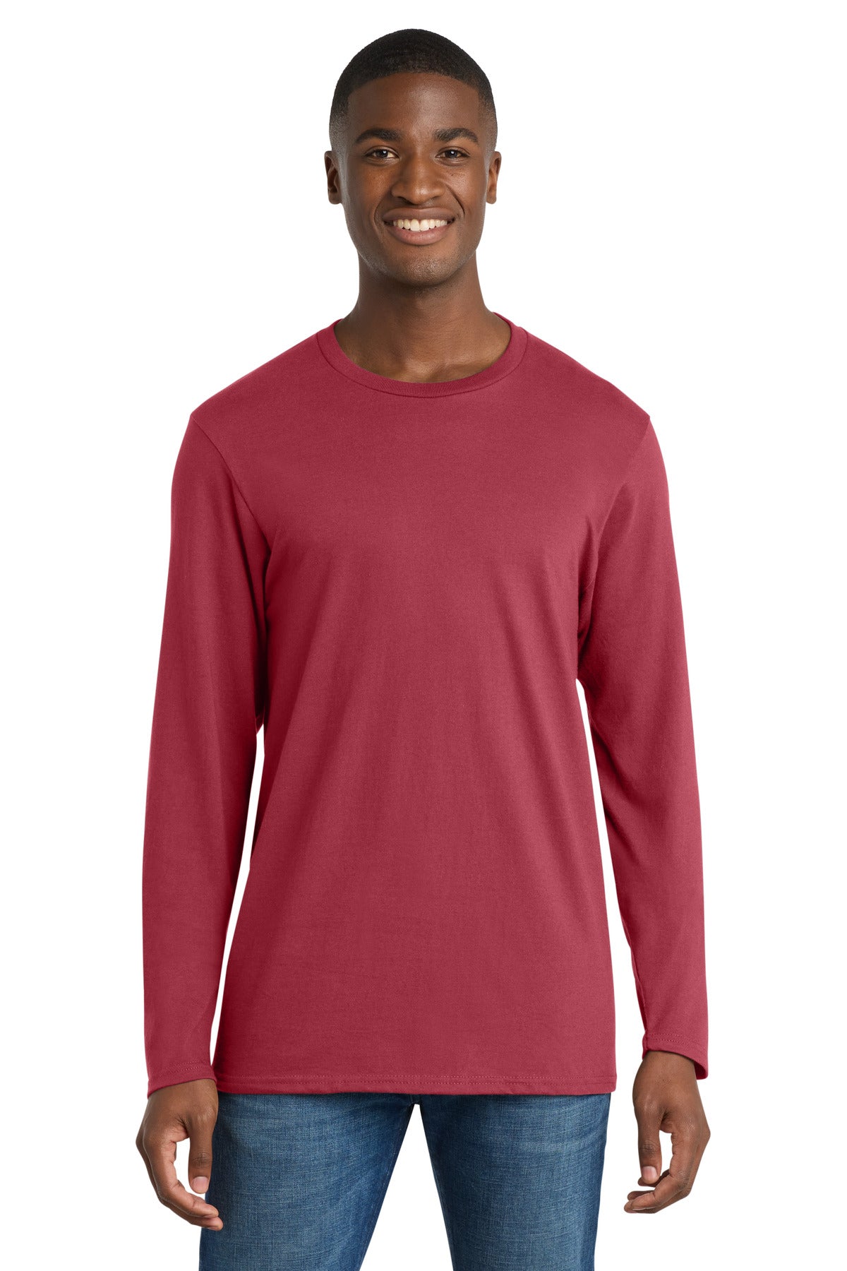 Front View of Rich Red Port & Company Long Sleeve Bouncer Tee PC600LS
