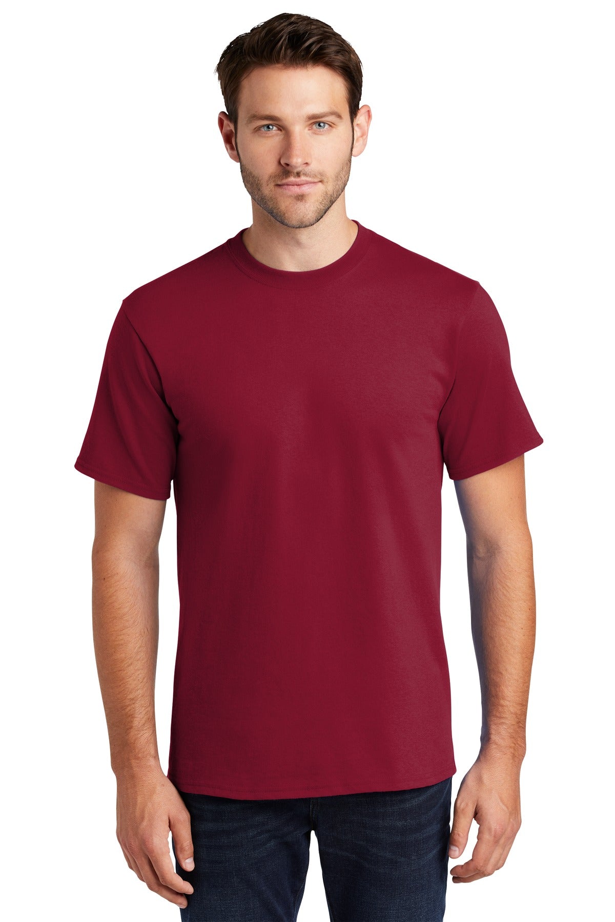 Front View of Rich Red Port & Company Tall Essential Tee. PC61T