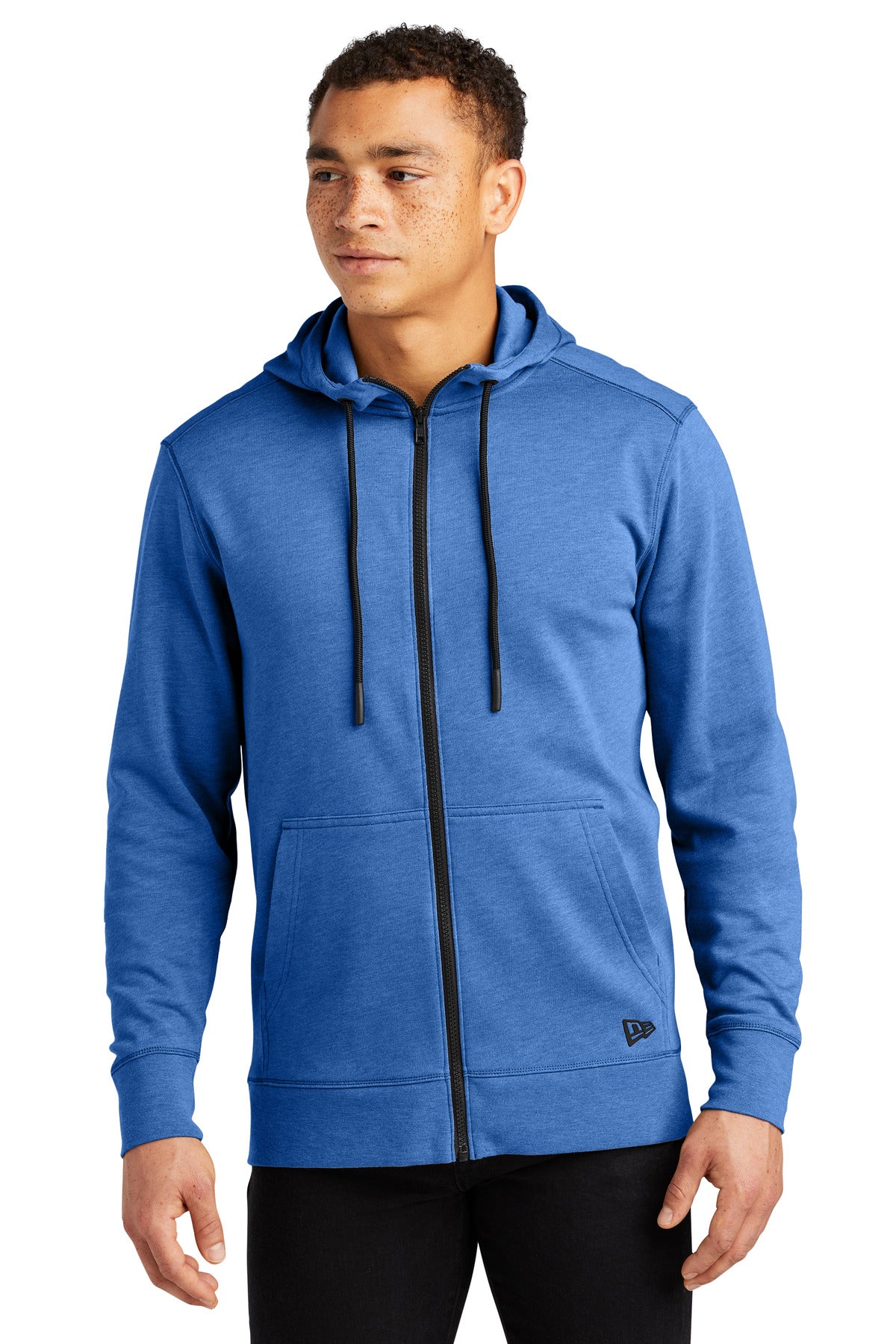 Front View of Royal Heather New Era Tri-Blend Fleece Full-Zip HoodieNEA511