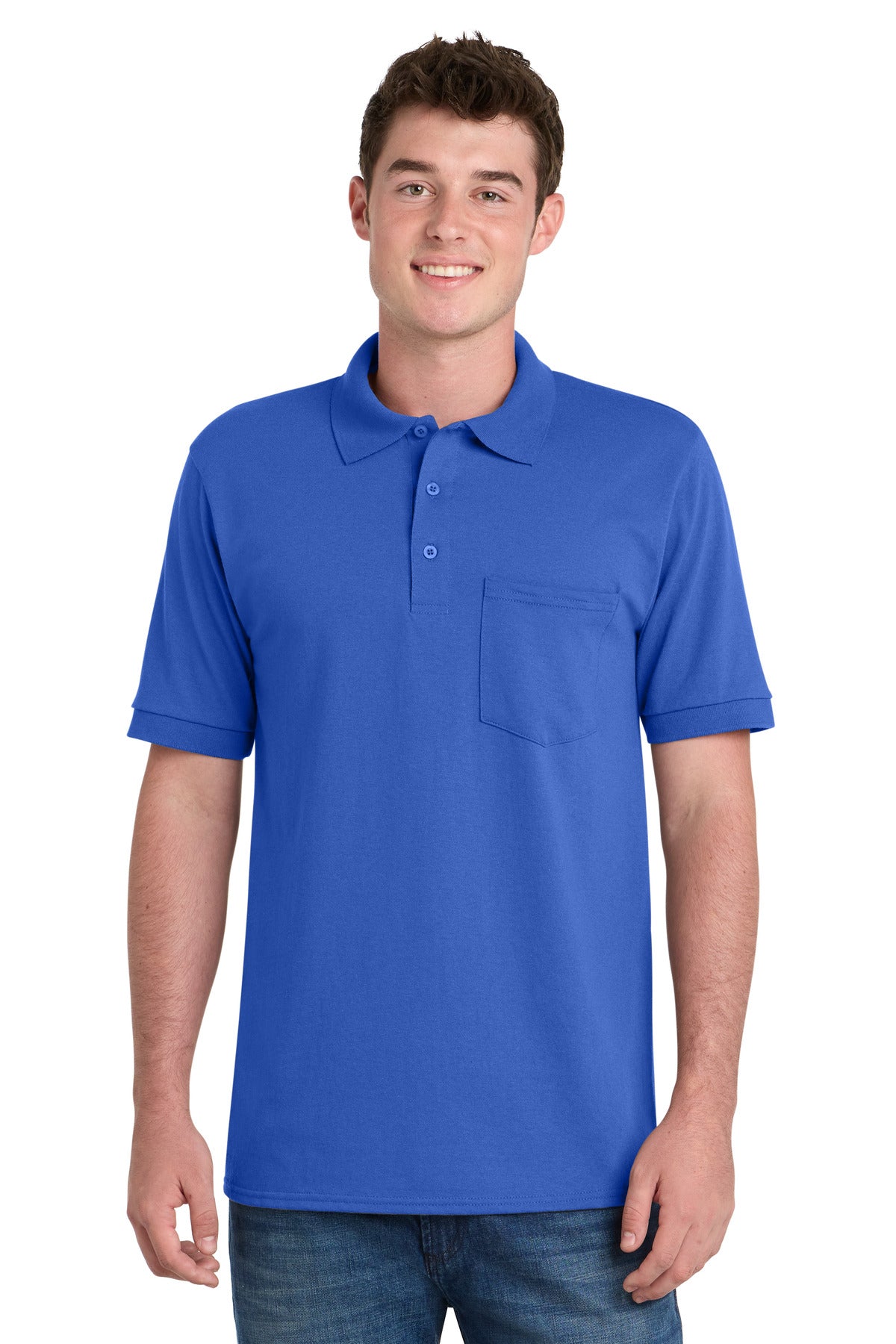 Front View of Royal Port & Company Core Blend Jersey Knit Pocket Polo. KP55P