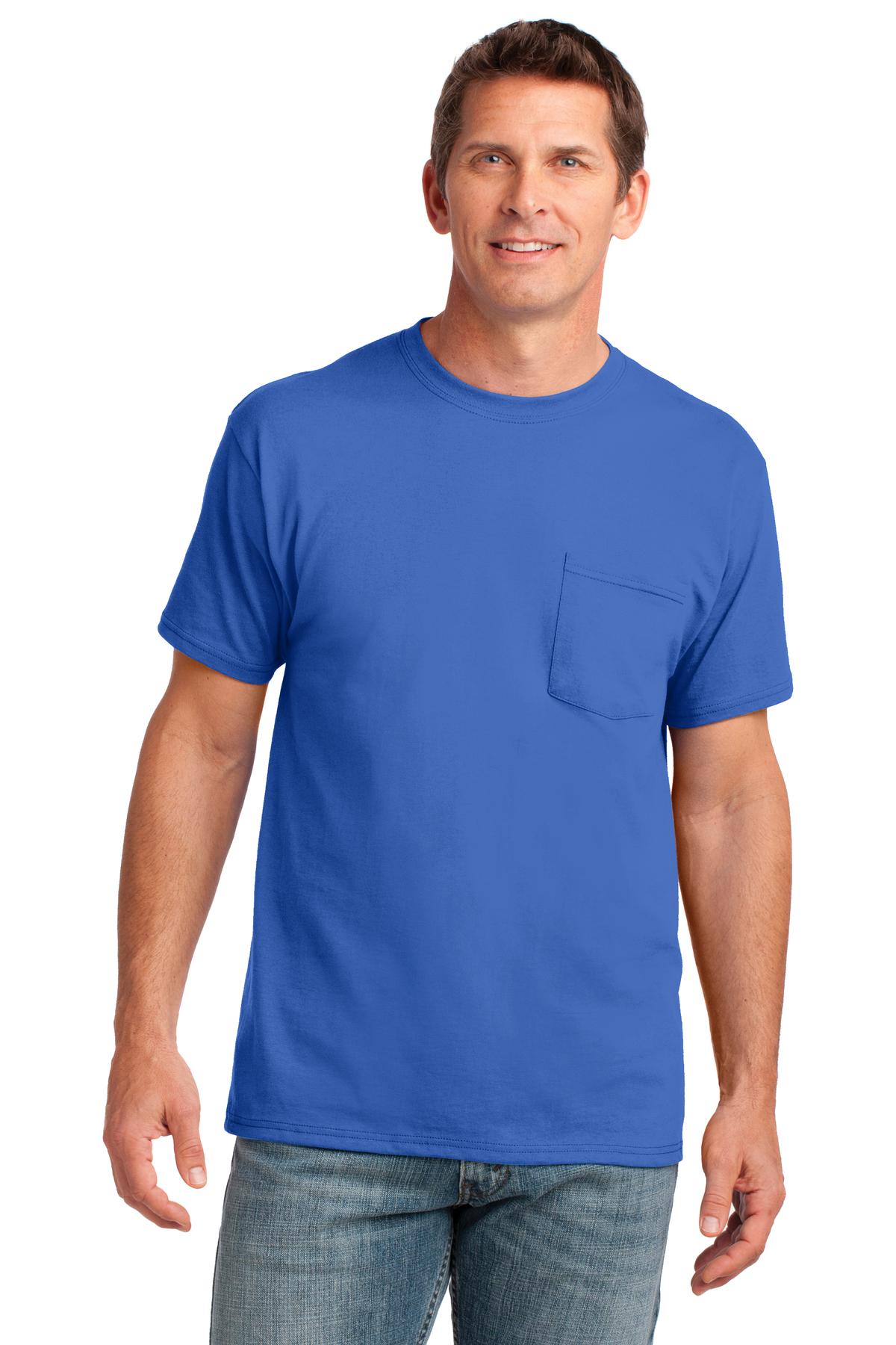 Front View of Royal Port & Company Core Cotton Pocket Tee. PC54P