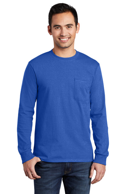 Front View of Royal Port & Company Long Sleeve Essential Pocket Tee. PC61LSP