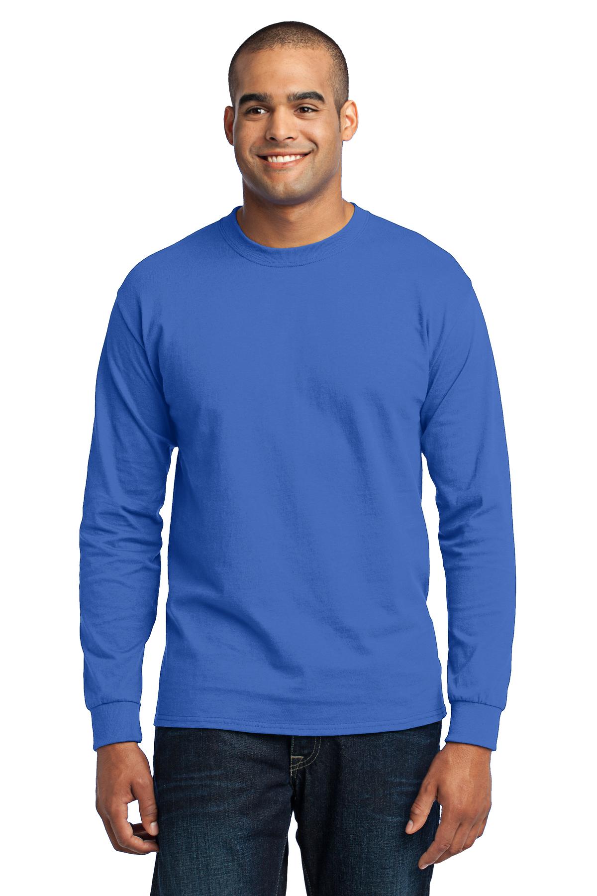 Front View of Royal Port & Company Tall Long Sleeve Core Blend Tee. PC55LST