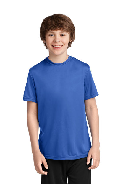 Front View of Royal Port & Company Youth Performance Tee. PC380Y