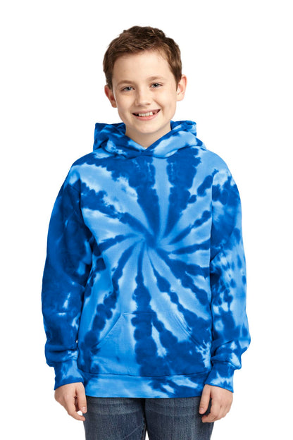 Front View of Royal Port & Company Youth Tie-Dye Pullover Hooded Sweatshirt. PC146Y
