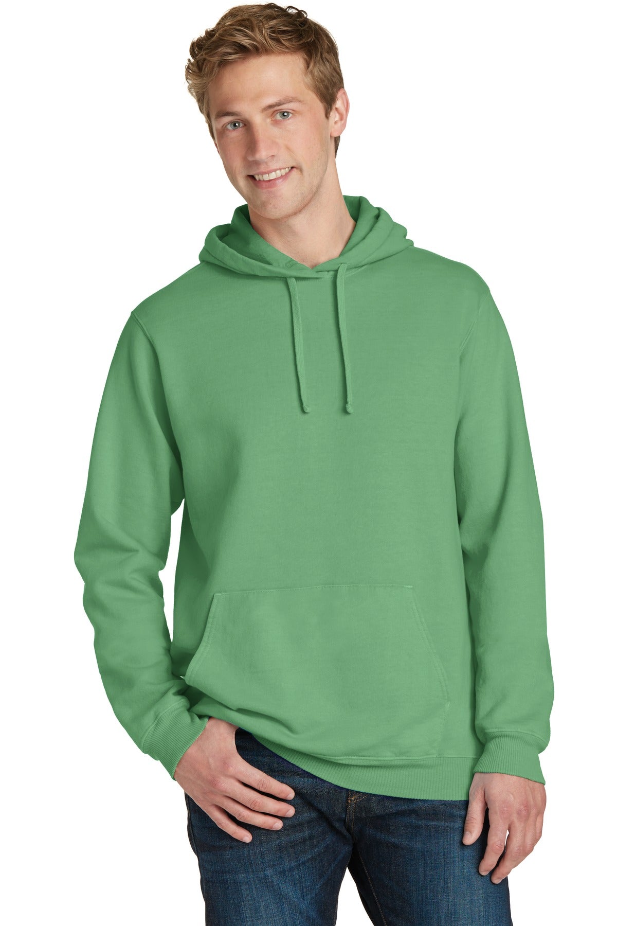 Front View of Safari Port & Company Beach Wash Garment-Dyed Pullover Hooded Sweatshirt. PC098H