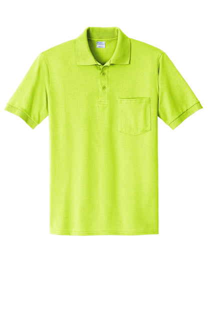 Front View of Safety Green Port & Company Core Blend Jersey Knit Pocket Polo. KP55P