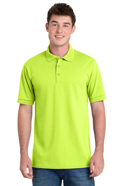 Front View of Safety Green Port & Company Tall Core Blend Jersey Knit Polo. KP55T