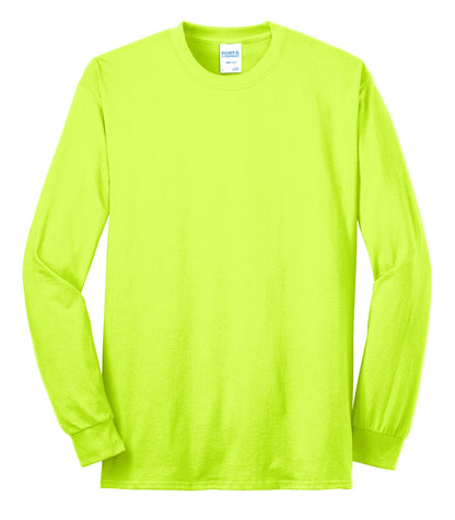 Front View of Safety Green Port & Company Tall Long Sleeve Core Blend Tee. PC55LST