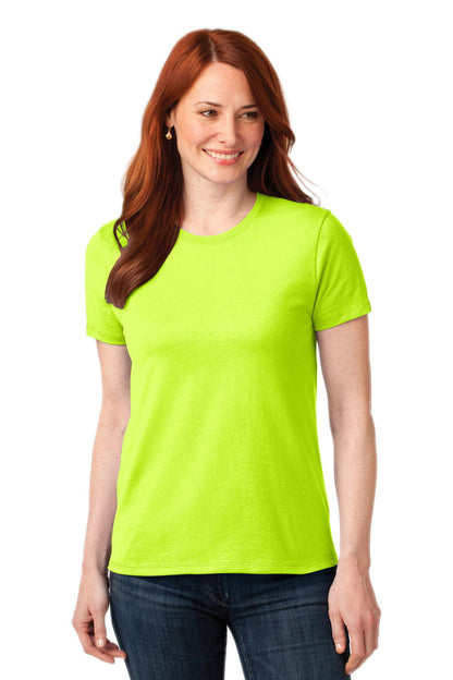 Front View of Safety Green Port & Company Women's Core Blend Tee. LPC55