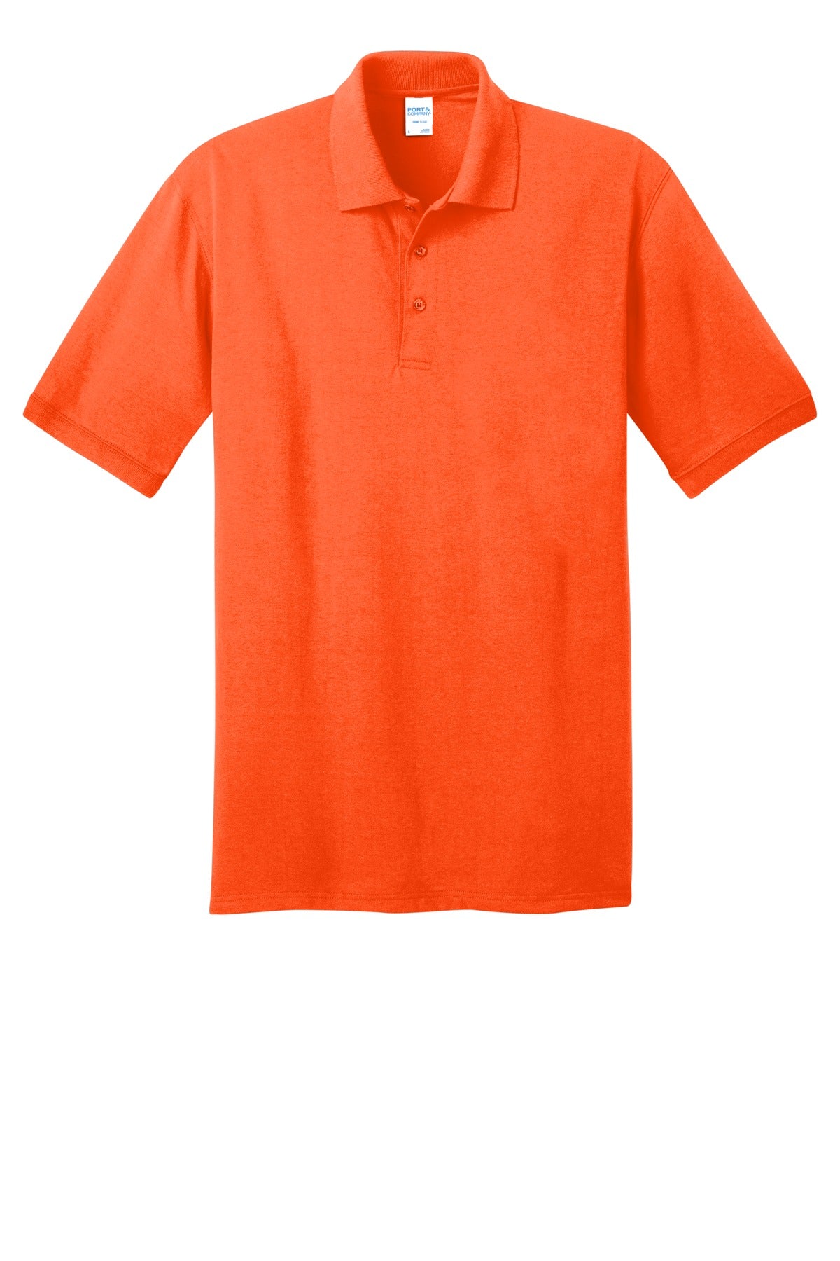 Front View of Safety Orange Port & Company Tall Core Blend Jersey Knit Polo. KP55T