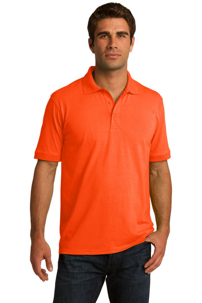 Front View of Safety Orange Port & Company Tall Core Blend Jersey Knit Polo. KP55T