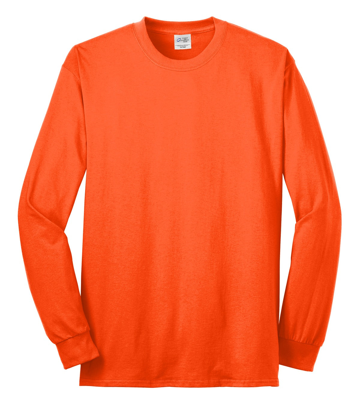 Front View of Safety Orange Port & Company Tall Long Sleeve Core Blend Tee. PC55LST