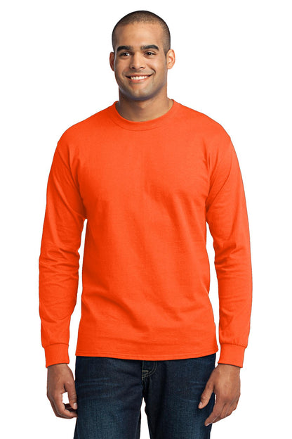 Front View of Safety Orange Port & Company Tall Long Sleeve Core Blend Tee. PC55LST