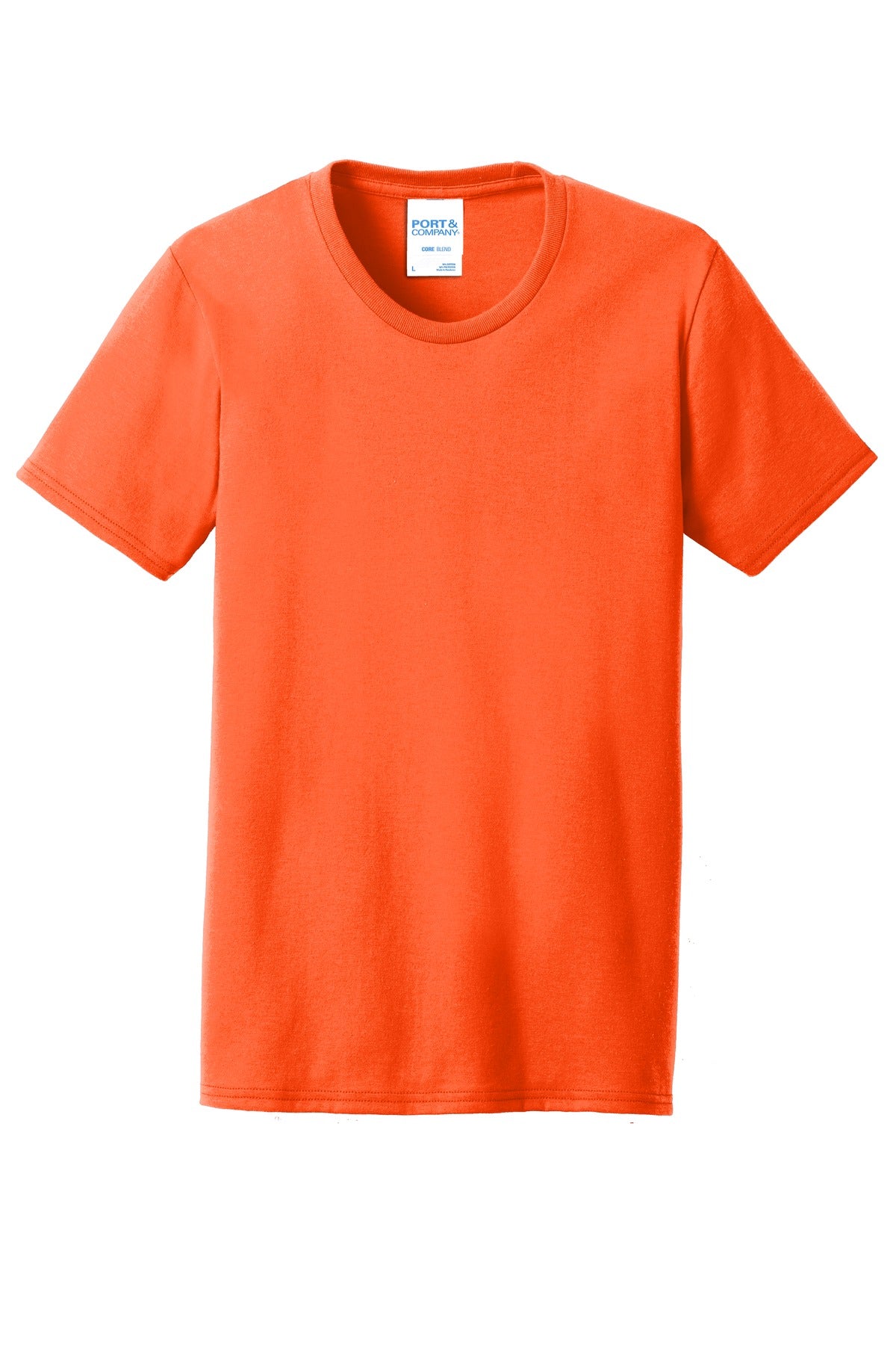 Front View of Safety Orange Port & Company Women's Core Blend Tee. LPC55