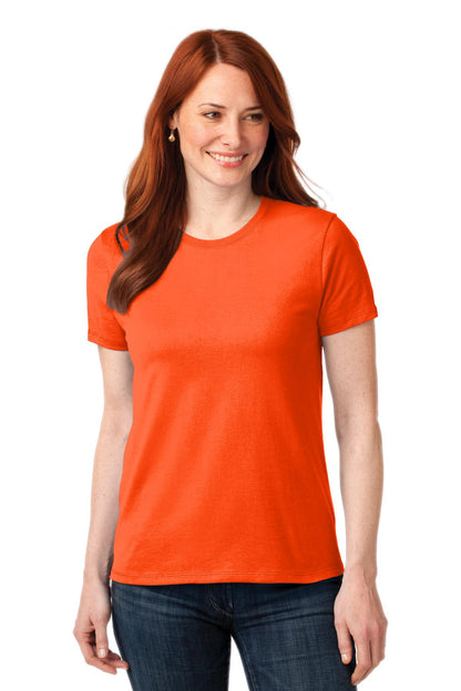 Front View of Safety Orange Port & Company Women's Core Blend Tee. LPC55