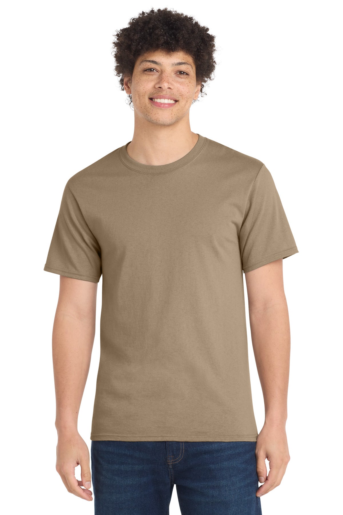Front View of Sand Port & Company Tall Essential Tee. PC61T