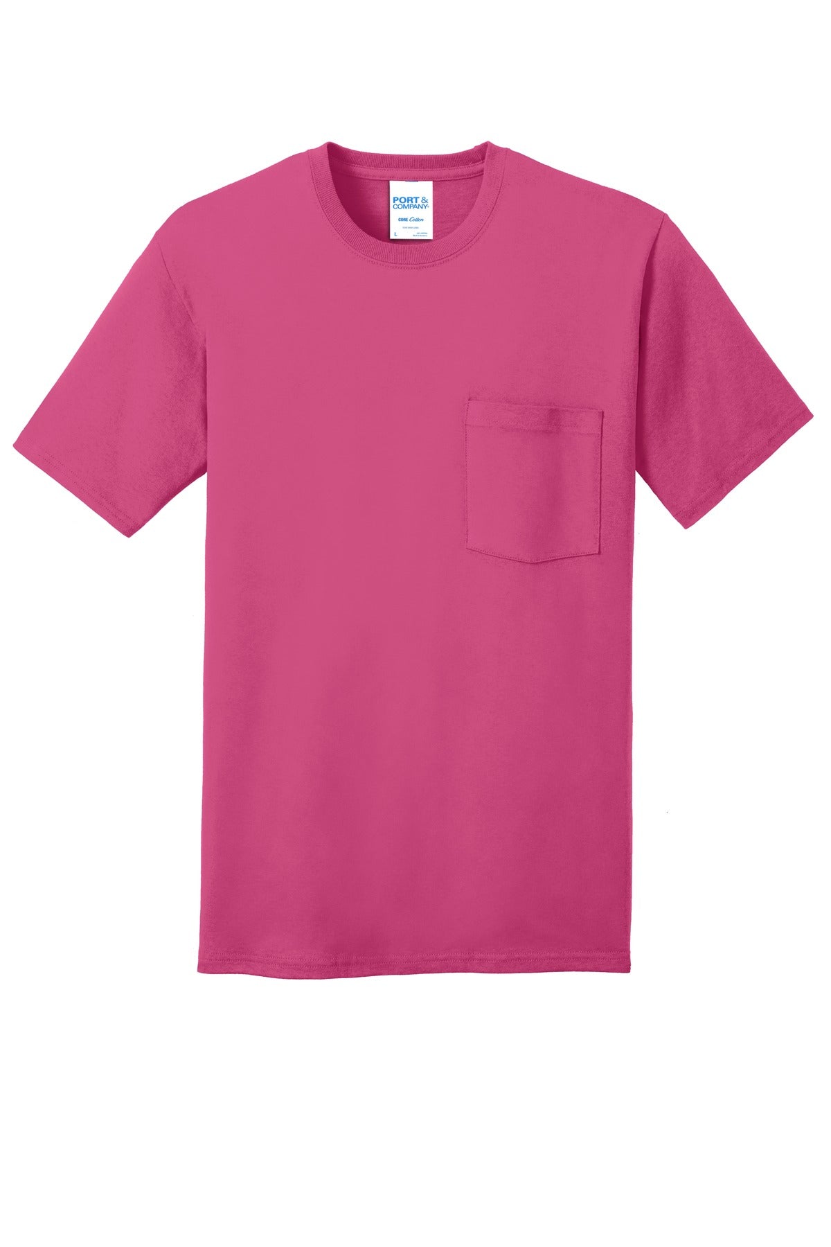 Front View of Sangria Port & Company Core Cotton Pocket Tee. PC54P
