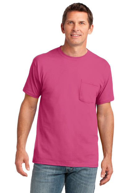Front View of Sangria Port & Company Core Cotton Pocket Tee. PC54P