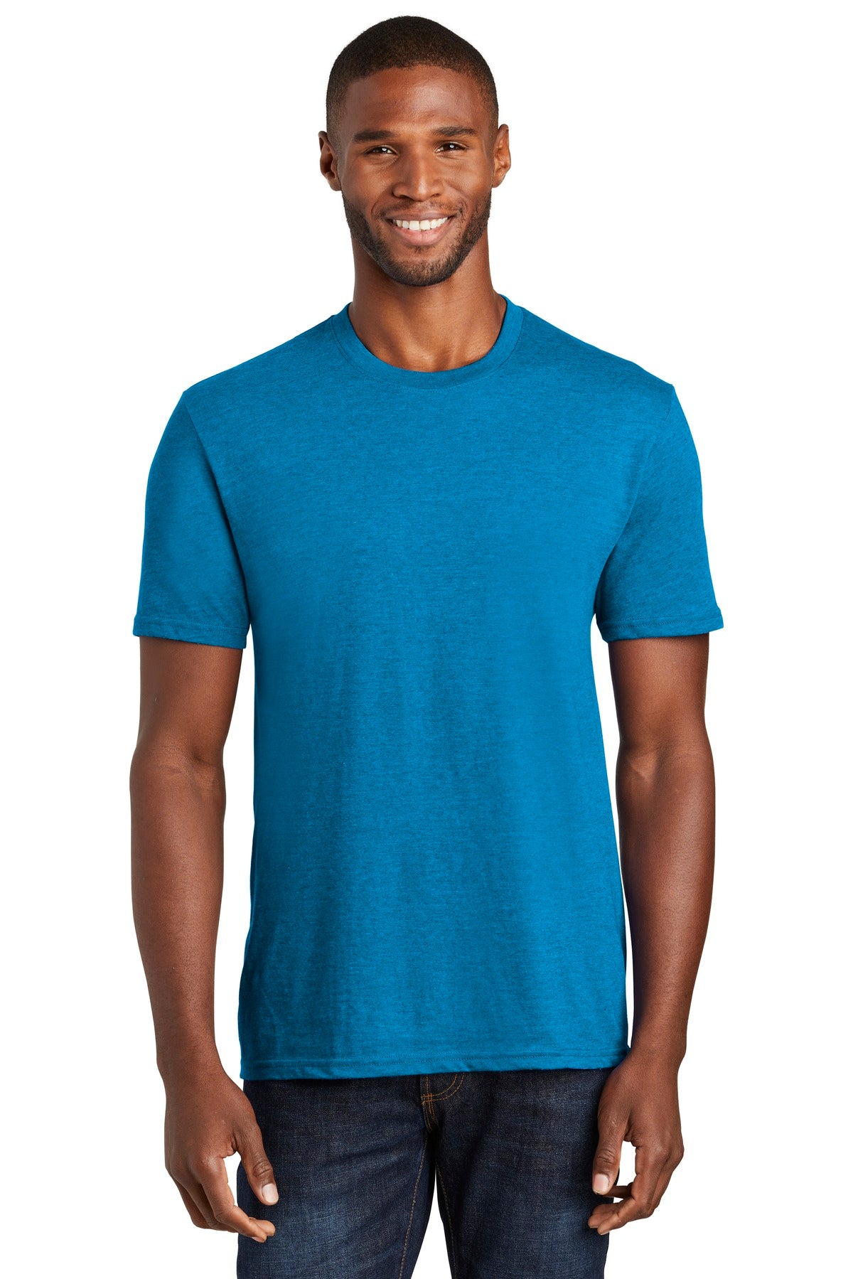 Front View of Sapphire Hthr Port & Company Fan Favorite Blend Tee. PC455