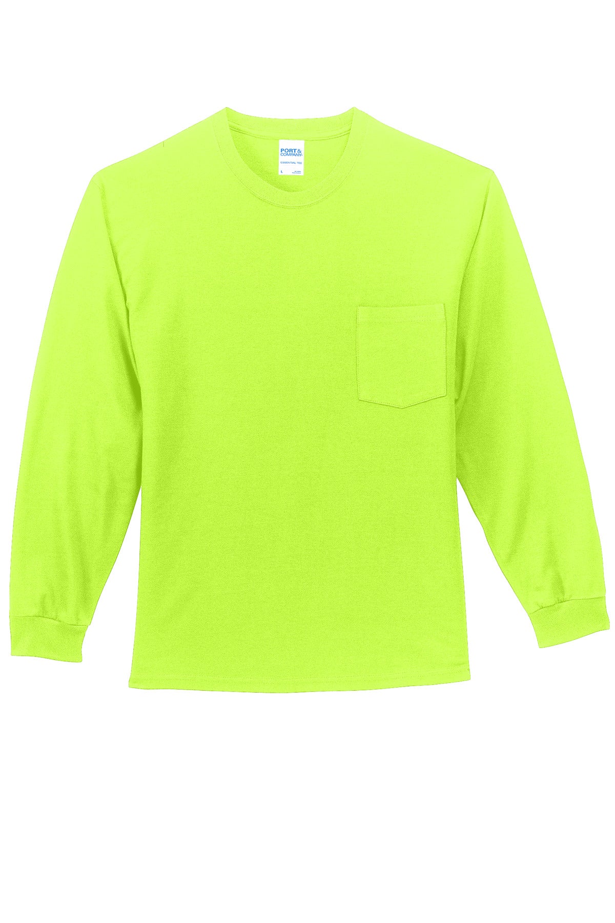 Front View of SGreen Port & Company Long Sleeve Essential Pocket Tee. PC61LSP