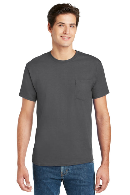 Front View of Smoke Gray Hanes - Authentic 100% Cotton T-Shirt with Pocket. 5590