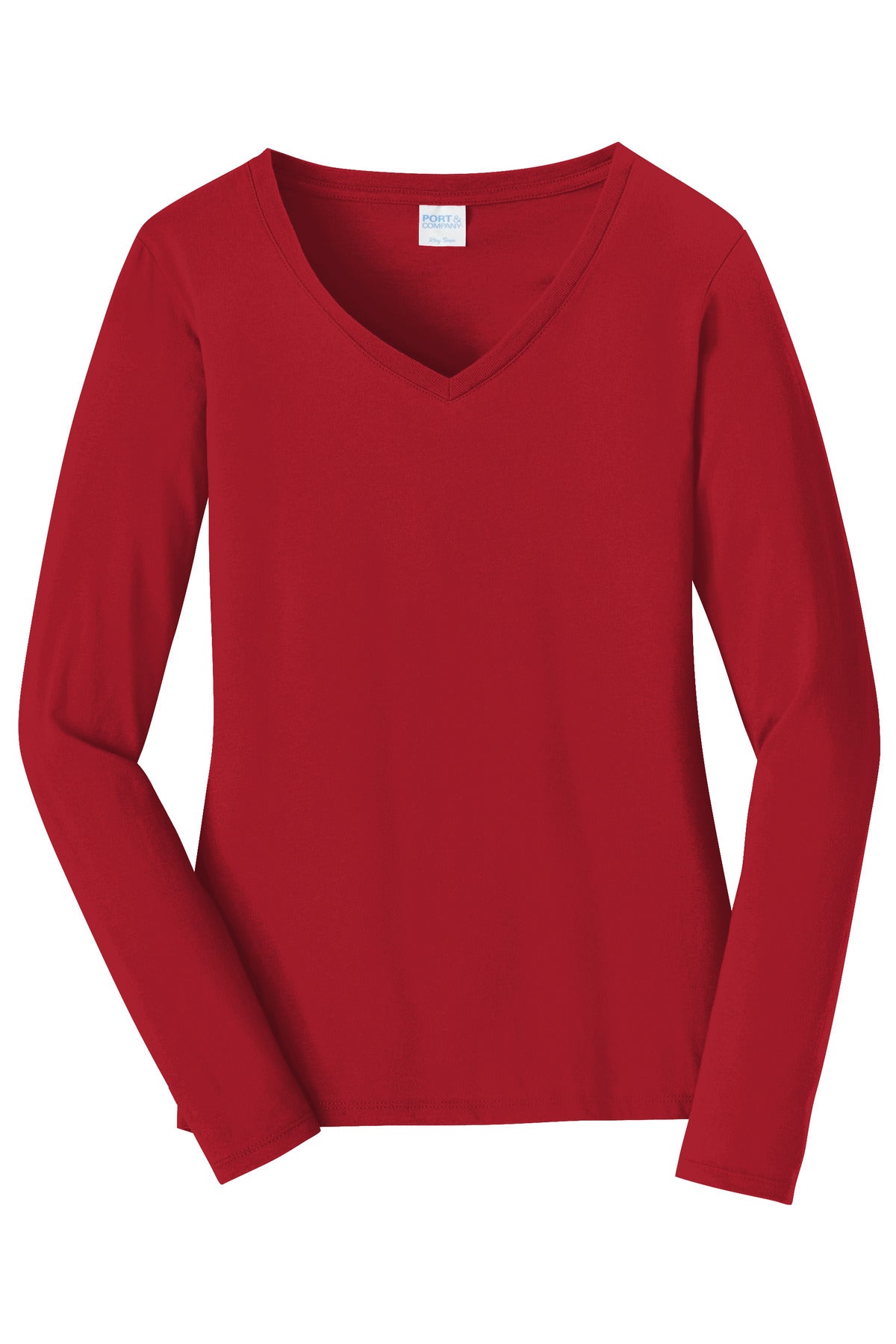 Front View of Team Cardinal Port & Company Women's Long Sleeve Fan Favorite V-Neck Tee. LPC450VLS