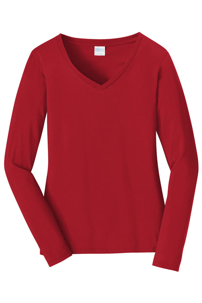 Front View of Team Cardinal Port & Company Women's Long Sleeve Fan Favorite V-Neck Tee. LPC450VLS
