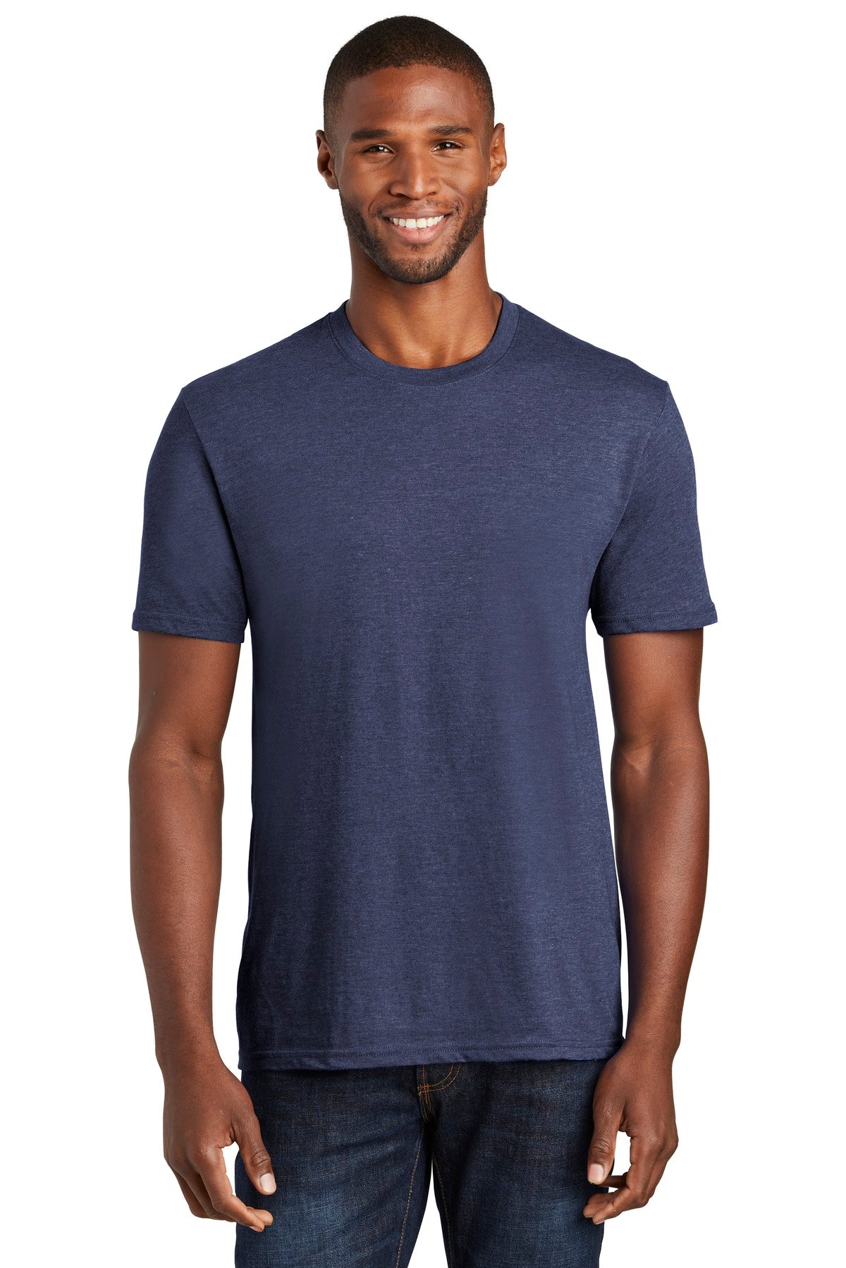 Front View of Team Navy Hthr Port & Company Fan Favorite Blend Tee. PC455
