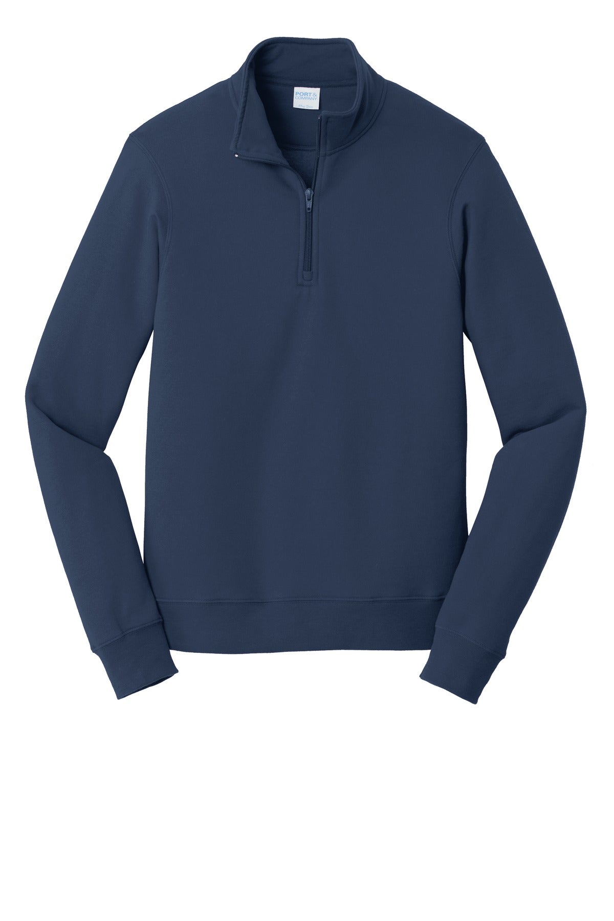 Front View of Team Navy Port & Company Fan Favorite Fleece 1/4-Zip Pullover Sweatshirt. PC850Q