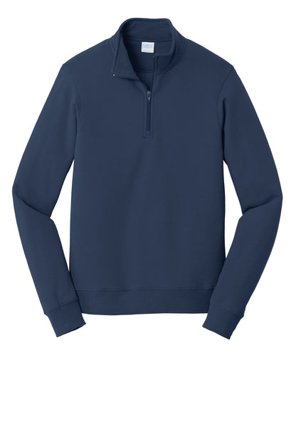 Front View of Team Navy Port & Company Fan Favorite Fleece 1/4-Zip Pullover Sweatshirt. PC850Q